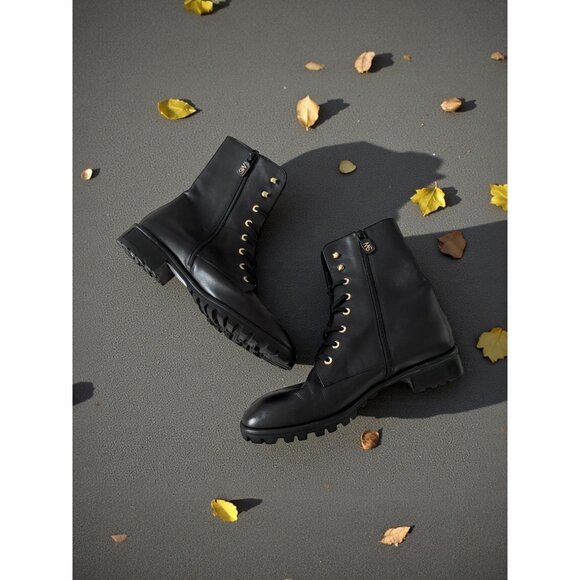STUART WEITZMAN Laine Black Leather Combat Lace Up Boots Size 9.5 - Picture 3 of 11